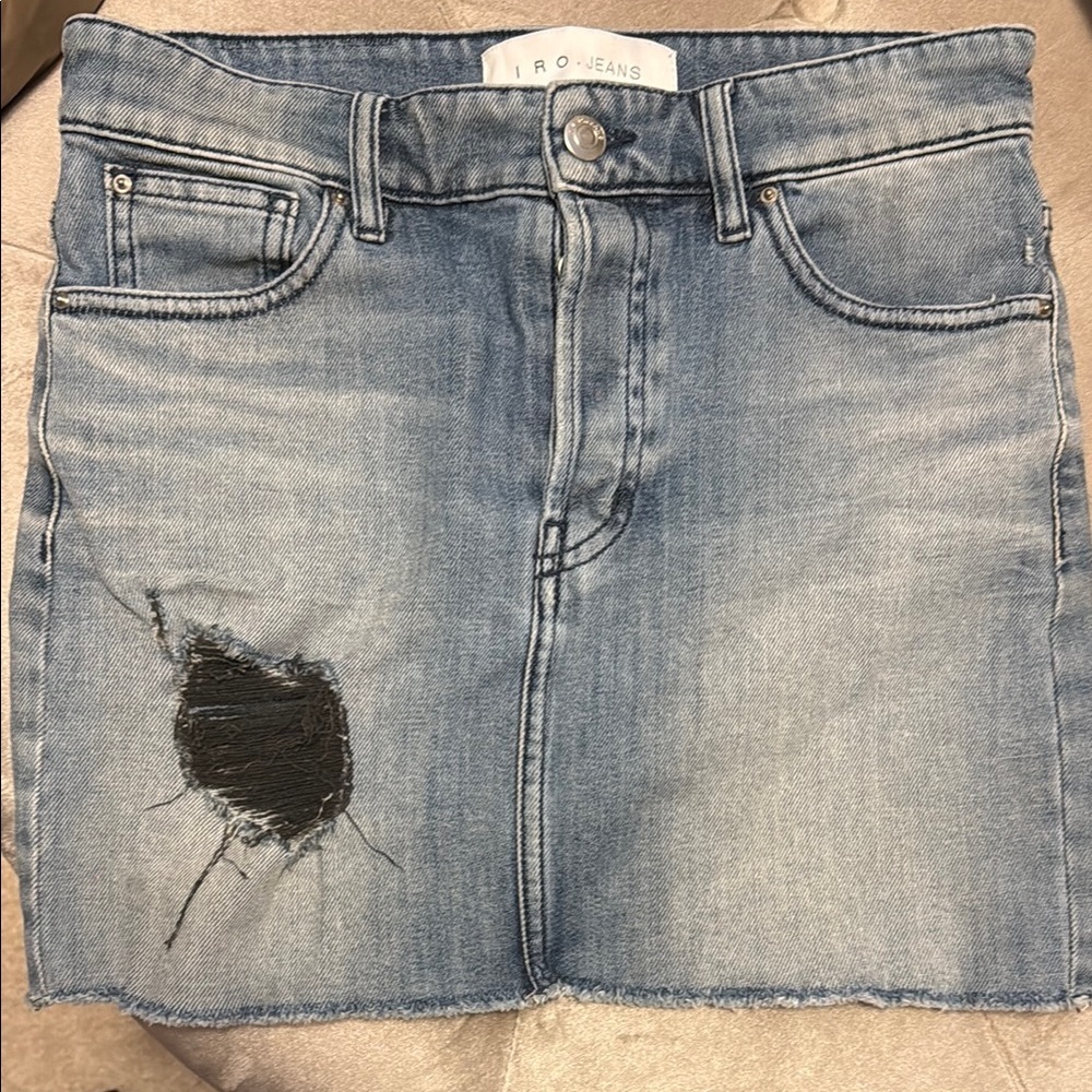 IRO Distressed Blue Denim Skirt, NWOT